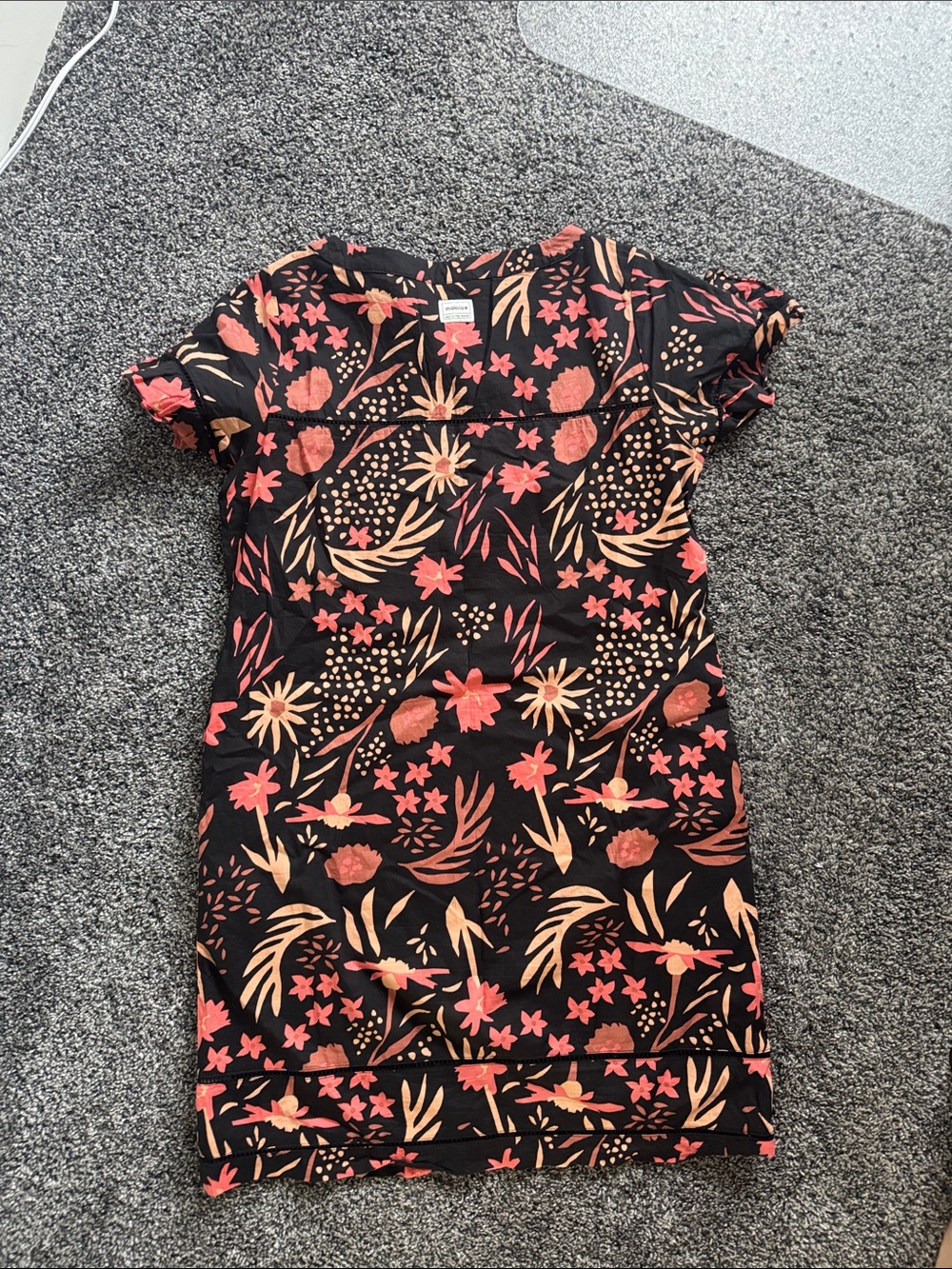 Maloja Black Floral Short-Sleeve Shift Dress with Coral and Peach Accents - Picture 3 of 3
